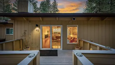 a front porch of a house with a glass door at Les Roes by AvantStay Incline Village Retreat • Near Lake Tahoe Beaches and Scenic Trails Diamond Peak and Local Hot Spots in Incline Village