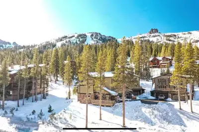 an aerial view of a house in the snow at Kirkwood Mountainside Cottage Deck Walk to Lifts in Kirkwood