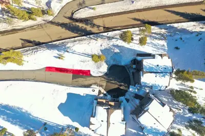 an aerial view of a train in the snow at Kirkwood Mountainside Cottage Deck Walk to Lifts in Kirkwood