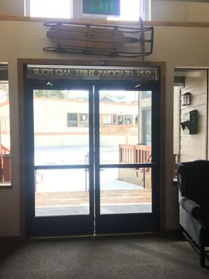 a door with a sign that reads not cna lift synoptic type at Sun Meadows Cozy Kirkwood Ski In out Studio in Kirkwood