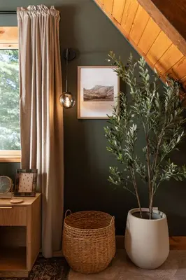 a plant in a white vase next to a wall at Starlight Chalet Lake Tahoe in Carnelian Bay