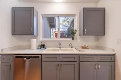 a kitchen with a sink and a window at Dollar Point - Observation Dr, home in Tahoe City