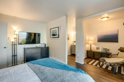 a bedroom with a bed and a flat screen tv at Modern Heavenly Ski Resort Mountain-Top Retreat in Stateline