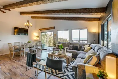 a living room with a couch and a table at Modern Heavenly Ski Resort Mountain-Top Retreat in Stateline