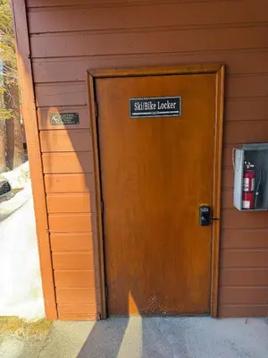 a wooden door with a sign that reads suicide ladder at Luxury Helios Retreat by the Village- Apres Ready in Mammoth Lakes
