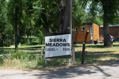 a sign that reads sena meadows chats park at Sierra Meadows in Ahwahnee