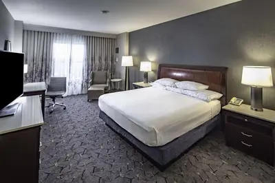 a hotel room with a bed and a television at DoubleTree by Hilton Modesto in Modesto