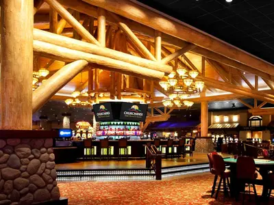 a view of the bowling lanes in a casino at Chukchansi Gold Resort & Casino in Coarsegold