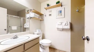 a bathroom with a sink and a toilet at Mammoth Reservations in Mammoth Lakes