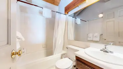 a bathroom with a sink and a toilet and a tub at Wild Flower 6 Apartment in Mammoth Lakes