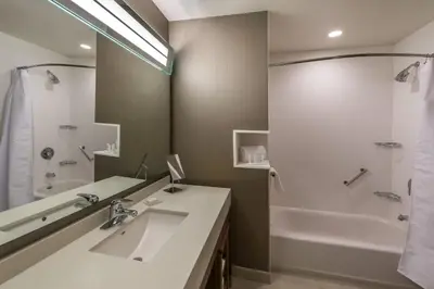 a bathroom with a sink and a shower and a tub at Courtyard by Marriott Reno Downtown/Riverfront in Reno