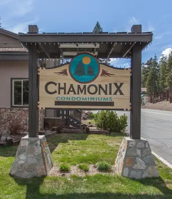 a sign for a chamomix colombolis at Chamonix # 88 in Mammoth Lakes