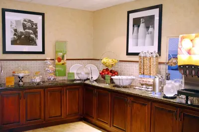 a kitchen with a counter with a bunch of dishes at Hampton Inn & Suites Lodi in Lodi