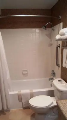 a bathroom with a toilet and a bath tub at Holiday Inn Express South Lake Tahoe by IHG in South Lake Tahoe