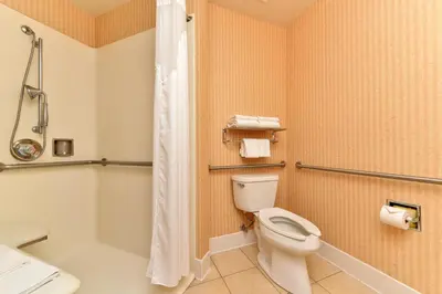 a bathroom with a toilet and a shower at HOLIDAY INN EXPRESS & SUITES ELK GROVE CENTRAL - HWY 99 by IHG in Elk Grove