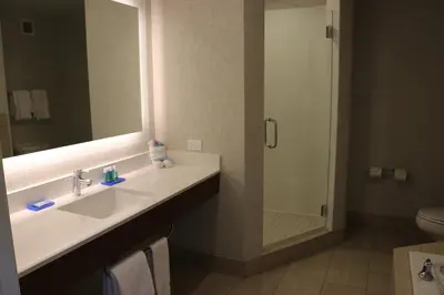 a bathroom with a sink and a shower at Holiday Inn Express Hotel & Suites El Dorado Hills by IHG in El Dorado Hills