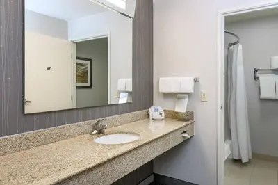 a bathroom with a sink and a mirror at Courtyard by Marriott Roseville Galleria Mall/Creekside Ridge Drive in Roseville