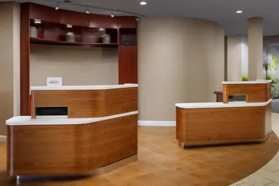 a lobby with two counters in a room at Courtyard by Marriott Roseville Galleria Mall/Creekside Ridge Drive in Roseville