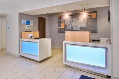 a store with two blank signs in a room at Holiday Inn Express Westley by IHG in Westley