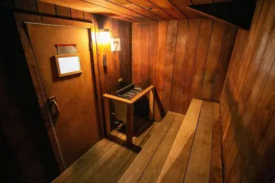 an inside view of a wooden room with a keyboard at Great 2 Bedroom Condo with Mountain View! in Mammoth Lakes
