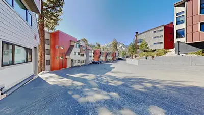 an empty street in a city with buildings at Lakeview 826 Condo #532 Condo in Mammoth Lakes