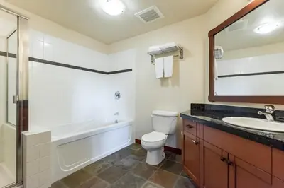 a bathroom with a toilet and a sink and a shower at Village 3321 in Mammoth Lakes