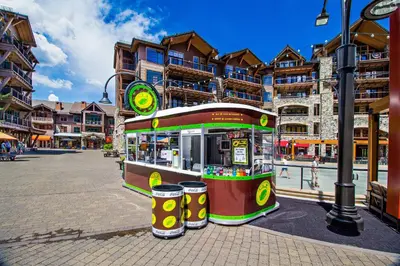 a food cart on a street in a city at View Condo at Northstar in Truckee