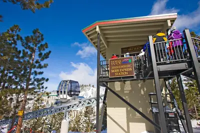 a ski lift with a sign in the snow at Holiday Inn Club Vacations - Tahoe Ridge Resort in Stateline