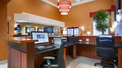 an office with a desk with a computer on it at Best Western PLUS Fresno Inn in Fresno