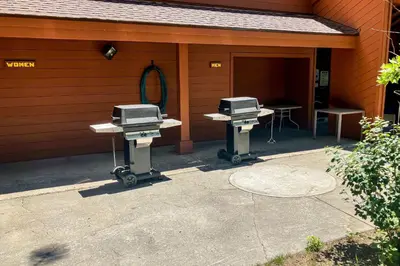 two burners sitting on tables in a garage at Woodlands 34 in Mammoth Lakes