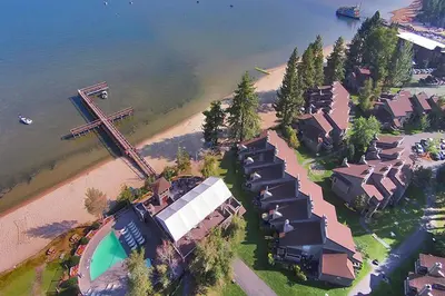 an overhead view of a house with a cross on a beach at South Lake Tahoe Resort - Steps to Beach & Close to Heavenly in South Lake Tahoe