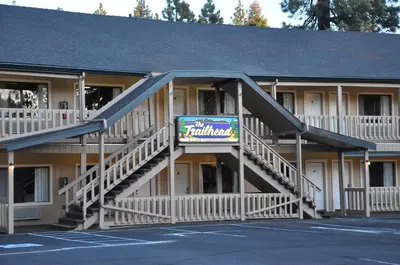 a building with a sign in front of it at The Trailhead in South Lake Tahoe