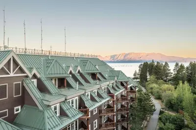 an aerial view of a building with green roofs at Hilton Vacation Club Lake Tahoe Resort South in South Lake Tahoe
