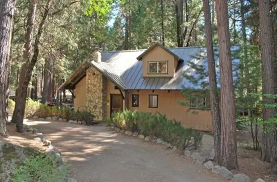 a small house in the middle of a forest at 50 Spindlers Chalet in Wawona