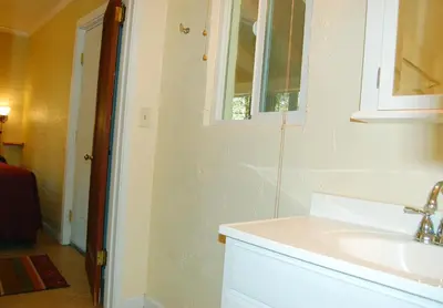 a bathroom with a sink and a window at 65 Sparrows Nest in Wawona