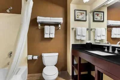 a bathroom with a toilet and a sink at Comfort Suites Clovis - Fresno in Clovis
