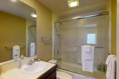 a bathroom with a shower and a sink and a toilet at McCloud 137 in Incline Village