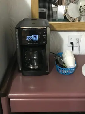 a microwave sitting on top of a counter at Thunderchief Inn in South Lake Tahoe