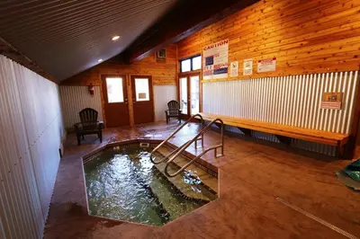 a room with a pond in the middle of a building at San Sierra #10 Condo in Mammoth Lakes