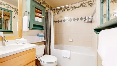 a bathroom with a toilet and a sink and a tub at Sunstone #103 Condo in Mammoth Lakes