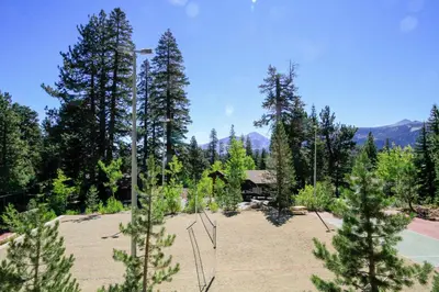 a park with trees and a volley ball court at Mammoth Ski Racquet Club 64 - Pet Friendly in Mammoth Lakes