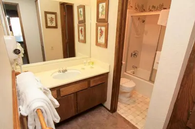 a bathroom with a sink and a shower and a toilet at Discovery 4 #128, Loft in Mammoth Lakes
