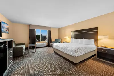 a hotel room with a bed and a television at Best Western Topaz Lake Inn in Gardnerville
