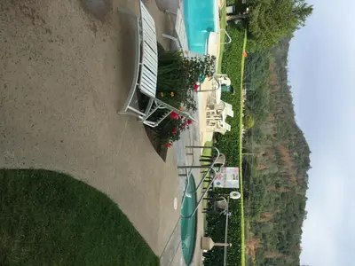 an overhead view of a building next to a body of water at Miners Inn in Mariposa