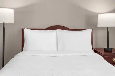 a bed with two white pillows and two lamps at Larkspur Landing Extended Stay Suites Sacramento in Sacramento