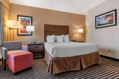 a hotel room with a large bed and a chair at Best Western Town House Lodge in Modesto