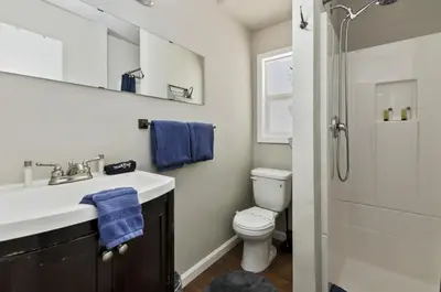 a bathroom with a sink and a toilet at Playpark Lodge in South Lake Tahoe