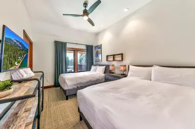 a hotel room with two beds and a ceiling fan at Zalanta 328 - HVH3 in South Lake Tahoe