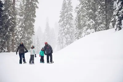 a group of people standing in the snow at Ski Trails 4024 in Truckee