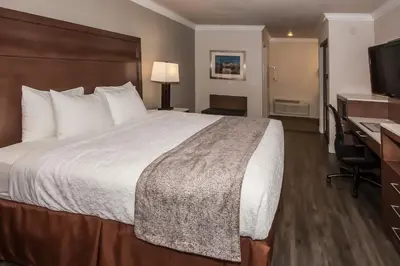 a hotel room with a large bed and a desk at Best Western Bishop Lodge in Bishop